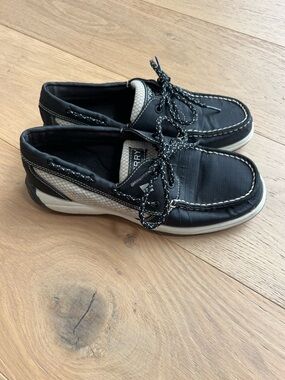Sperry Black and White Leather Boat Shoes